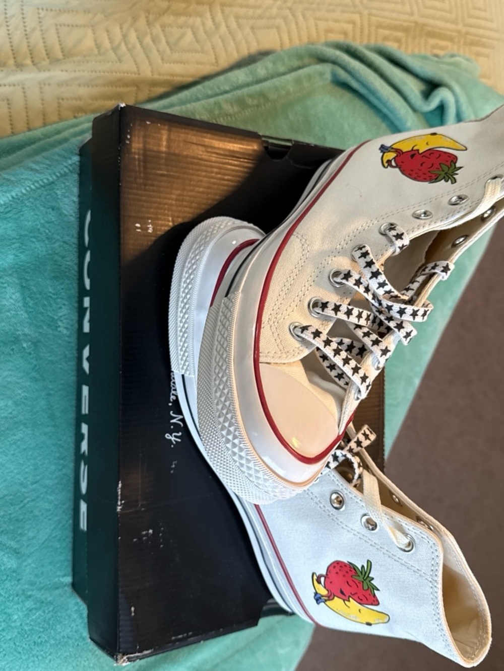 Converse unisex White High-Top Sneakers with Strawberry & Banana Graphics